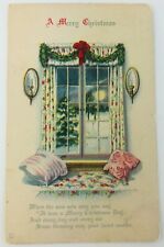 Vtg A Merry Christmas Postcard Bed by Window Looking Out at Winter Scene 1928 picture