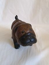 Vintage Hand Carved Wooden Bull Dog Figurine Hand-carved Bulldog Wood picture