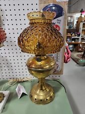 Vintage Quilted Pattern Amber Glass Hurricane Table Lamp picture