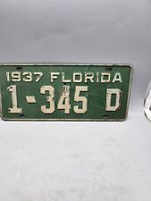 1937 Florida License Plate Mancave Garage Craft Green / White 1-345 D picture