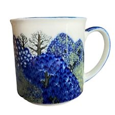 Vintage Takahashi Single Mug Trees Landscape Blue Trim NEW in Gift Box picture