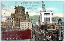 Postcard Canada 1931 Vancouver Granville Street Vintage View Trolleys F3 picture