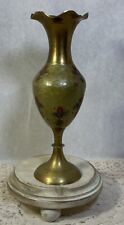 Vintage Brass Green Enamel Fleur De Lis Bud/Flower Vase- 7 3/4”H picture