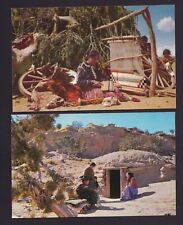 Lot of 2 Old Vintage Indian Postcards NAVAJO RUG WEAVER and  ENTRANCE To HOGAN picture