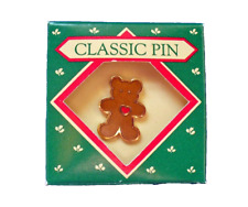 Hallmark PIN Christmas Vintage BEAR GINGER Cloisonne RED HEART 1987 Tie Tac MIB picture