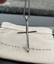 David Yurman Crossover Cross Necklace With Pave Diamonds Sterling Silver 925 picture