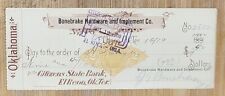 Bank Check Receipt 1900 El Reno Oklahoma Bonebrake Hardware Revenue Stamp picture