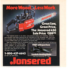 JONSERED 450 Chain Saw 1985 Vintage Print Ad Original Man Cave Garage Decor picture