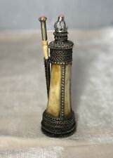 ANTIQUE HANDMADE MOROCCAN CAMEL BONE PERFUME or SNUFF BOTTLE 7” tall picture