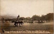 Troop 5 Cavalry Horses Kapiolani Park Honolulu July 4th 1912 RPPC Postcard D38 picture