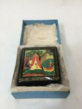 VTG Russian Fedoskino Lacquer Miniature Painting Square Box, Signed by Artist picture