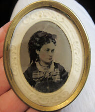 1890's Miniature  OVAL BRASS Easel PICTURE FRAME w TINTYPE  , H A HAMLIN, Toledo picture