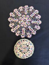 Vintage Hand Crocheted Doilies Lot of 2 Variegated Soft Pastels 12