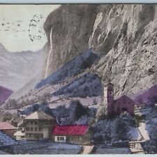 c1900s Lauterbrunnen, Switzerland Staubbach Falls Waterfall Hand Colored PC A196 picture