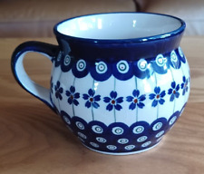 Boleslawiec Polish Pottery Blue White Floral Bubble Mug Coffee Tea #276 16oz picture