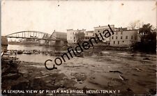 Real Photo 1913 View Of River And Bridge Heuvelton Oswegatchie NY RP RPPC K378 picture