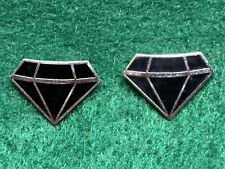 (2) Two Black Diamond Lapel Hat Pins Silver Tone & Enamel Powder River Coal picture