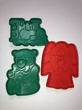 Vintage 1980s Plastic Holiday Cookie Cutters 3 Pc Train Bear Angel picture