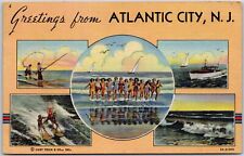 1950's Greetings From Atlantic City New Jersey NJ Beach Boat Vintage Postcard picture