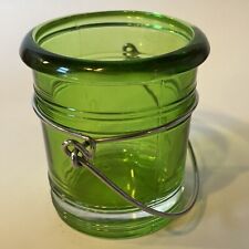 Vintage Green Glass Bucket Toothpick Or Votive Candleholder  picture