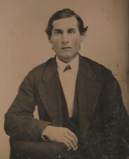 Old Vintage Antique Tintype Photo Handsome Young Man Gentleman Seated Portrait picture