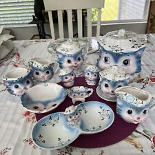 Vintage 11 Piece Collection Lefton Blue “Miss Priss” Kitty Cat Made In Japan picture