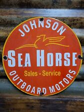 VINTAGE JOHNSON SEAHORSE PORCELAIN SIGN OUTBOARD BOAT MOTOR SALES DEALER SERVICE picture