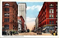 Postcard MN Minneapolis Marquette Avenue Streetcar Cigar Store Shops 1920s S110 picture