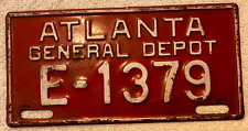 Vintage RARE Pre 1941 Atlanta General Depot Metal License Plate Topper E-1379 picture
