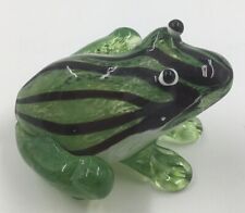 Hand Blown Glass Frog Figurine Green Frog With Black Strips  picture