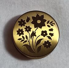 Gold Tone Small Powder Compact Floral Design Umarked picture