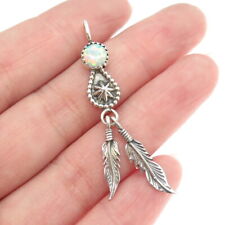 Old Pawn 925 Sterling Silver Vintage Southwestern Opal Feather Tribal Pendant picture