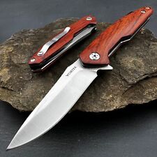 VORTEK GROVE: Red Wood Handles D2 Ball Bearing Flip Blade Folding Pocket Knife picture