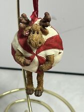 Boyds Bear Resin Christmas Ornament with Moose peeking  out of a peppermint rare picture