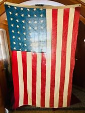 VTG AMERICAN FLAG 48 Star 6' SEWN LINEN/COTTON 1930-1940s Fast Color picture