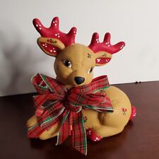 Vtg. Christmas Ceramic Reindeer Quilted Plush look Hand Painted Kimple Deer 7.5