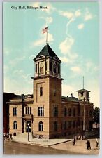 City Hall Billings Montana Birds Eye View American Flag Government Bldg Postcard picture