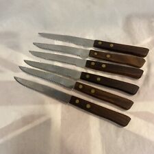 Hanford Forge Stainless Japan Lot Of 6 Wood Handle Steak Knives Vintage MCM 8” picture