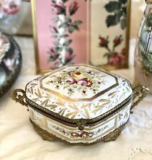 French Ormolu Jewelry Case LG Rose Gold Decor Porcelain Made In France ANTIQUE picture