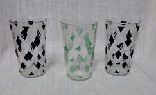Vintage Juice Glasses Black White Green Diamond Pattern - Set of 3 picture