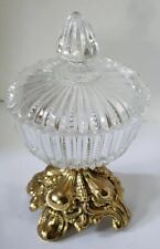 Vtg Nachtmann Germany Glass Lid Dish Brass Tone Footed Hollywood Regency Crystal picture