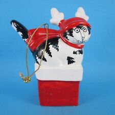 VTG 80s KLIBAN CAT Christmas Ornament Reindeer Kitty Chimney Santa Porcelain  picture