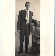 c1910s Handsome Tall Young Man RPPC Real Photo Rectangle Portrait Postcard A162 picture