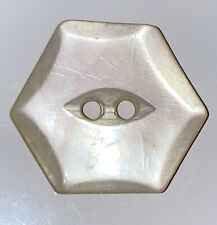 Vintage White Pearl Round Button 2 Hole Eye Center Hexagon Carved Edge 11/16