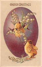 Easter Greetings Chicks and Flowers Embossed 1909 Postcard 7313 picture