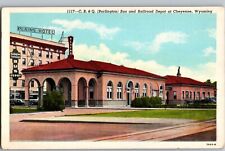 C B & Q Burlington Bus & Railroad Depot Plains Hotel Cheyenne WY C1915 Postcard picture