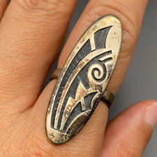 Vintage Hopi Lawrence Saufkie Prayer Feather Sterling Silver Ring Size 8.75 picture