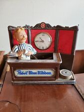 Vintage 1950s Pabst Blue Ribbon Beer Light Clock, Bar / Counter Top, Bartender. picture