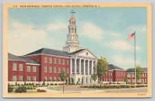 Main Entrance Trenton Central High School New Jersey Vintage Linen Postcard picture