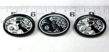 3 Antique (1950's) Czech Huge Glass Silver Black Women Cameo Button (3D) 40x27mm picture